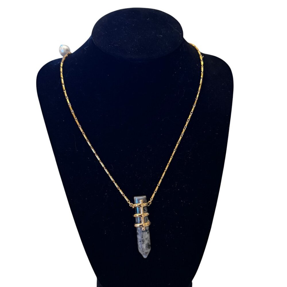 Stella & Dot Legend Stone Pendant Necklace – Gold Tone Labradorite 25.5” - Picture 2 of 7